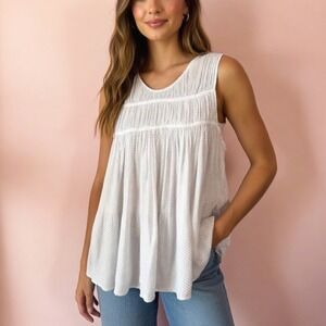 James Perse White Printed Pleated Sleeveless Babydoll Top Size 4